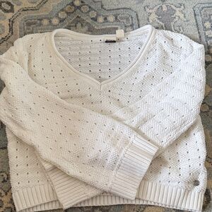 Roxy White Open-Knit V-Neck Sweater